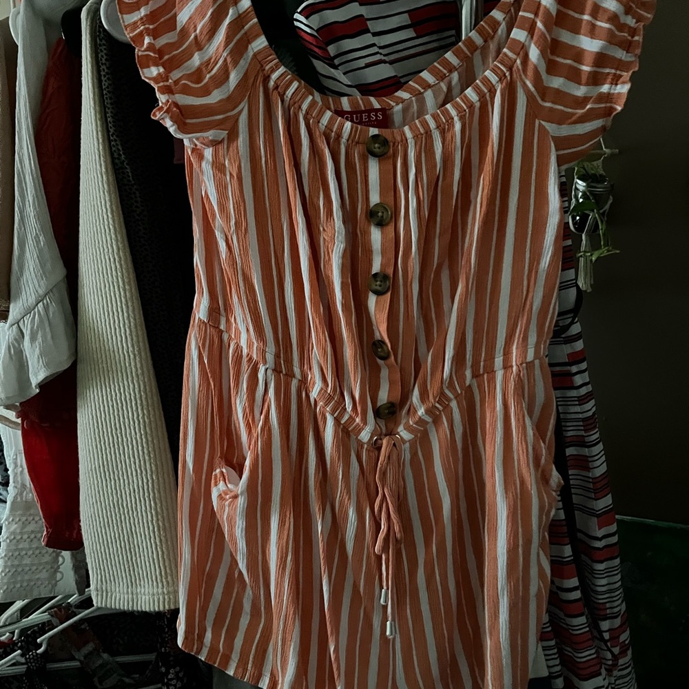 Guess Orange Pink Cap Sleeve Romper